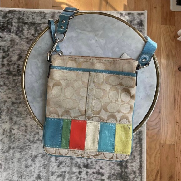 Coach Bags Coach Signature Stripe Multicolored Light Khaki